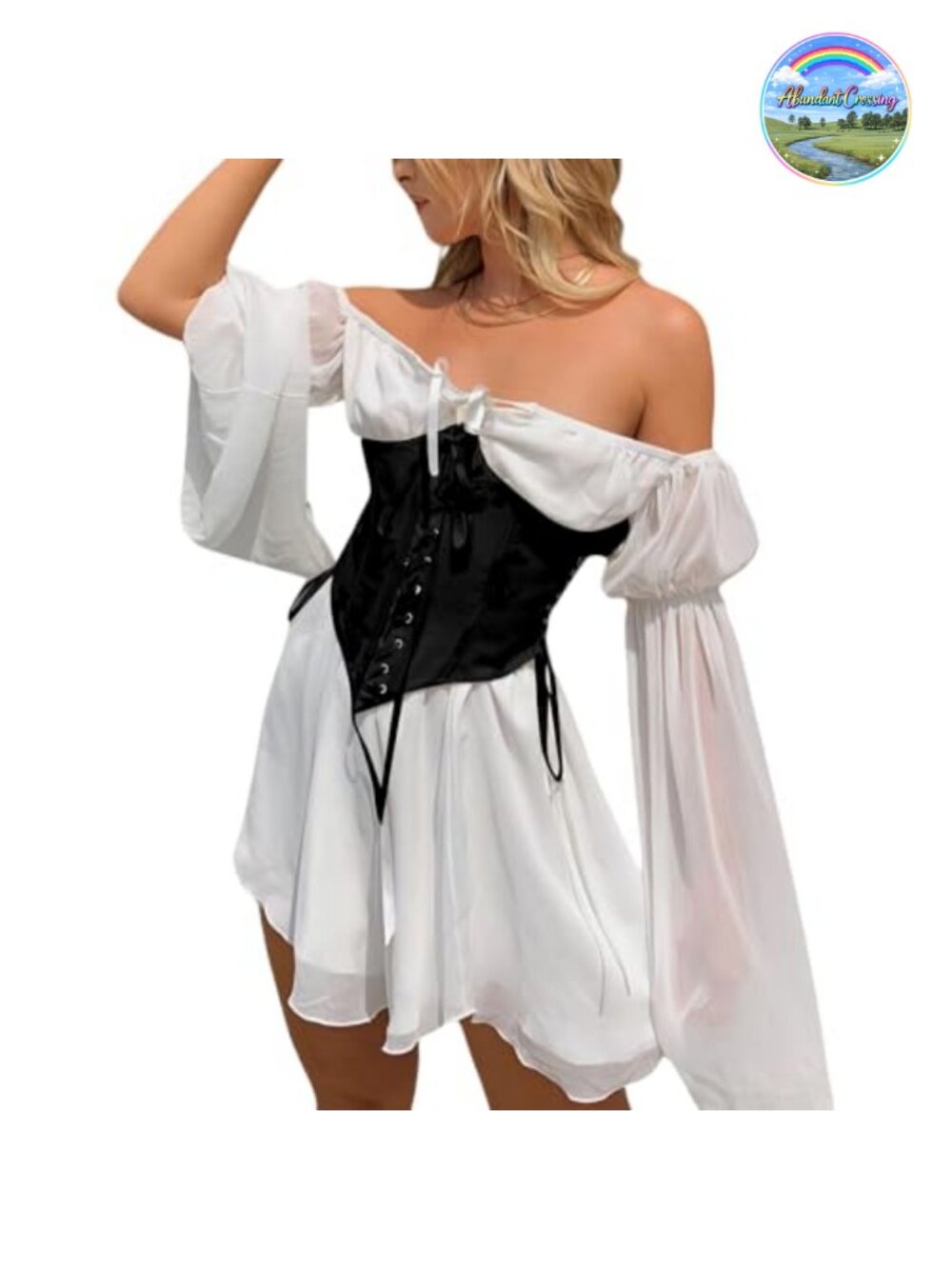 Off Shoulder Mesh Short Dress Adjustable Lace Up Puff Sleeve Swing Mini Dress